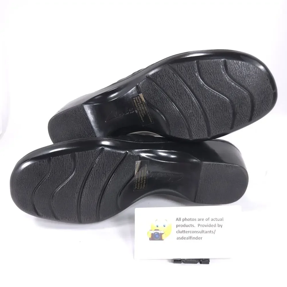 Clarks Bendables Leather Casual Mule Clog Flat Shoe Womens Size 9 62899 Black